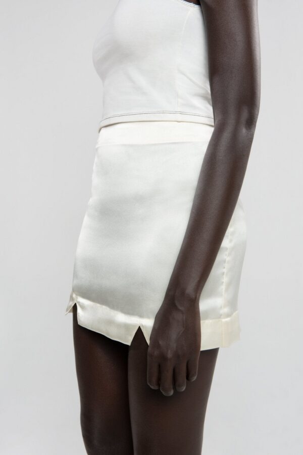 Ivy Pearl White Silk Mini Skirt