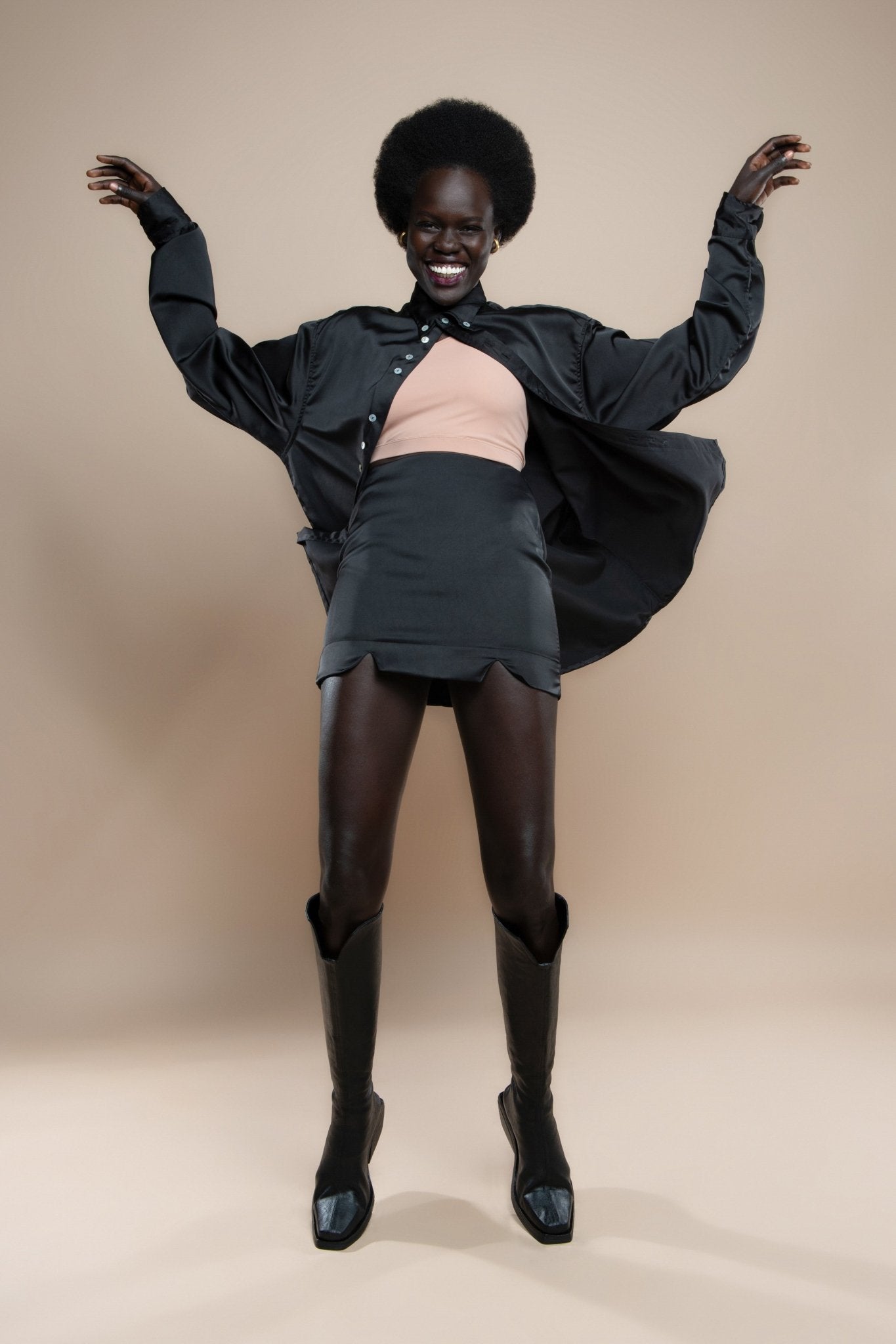 Ivy Satin Black Mini Skirt