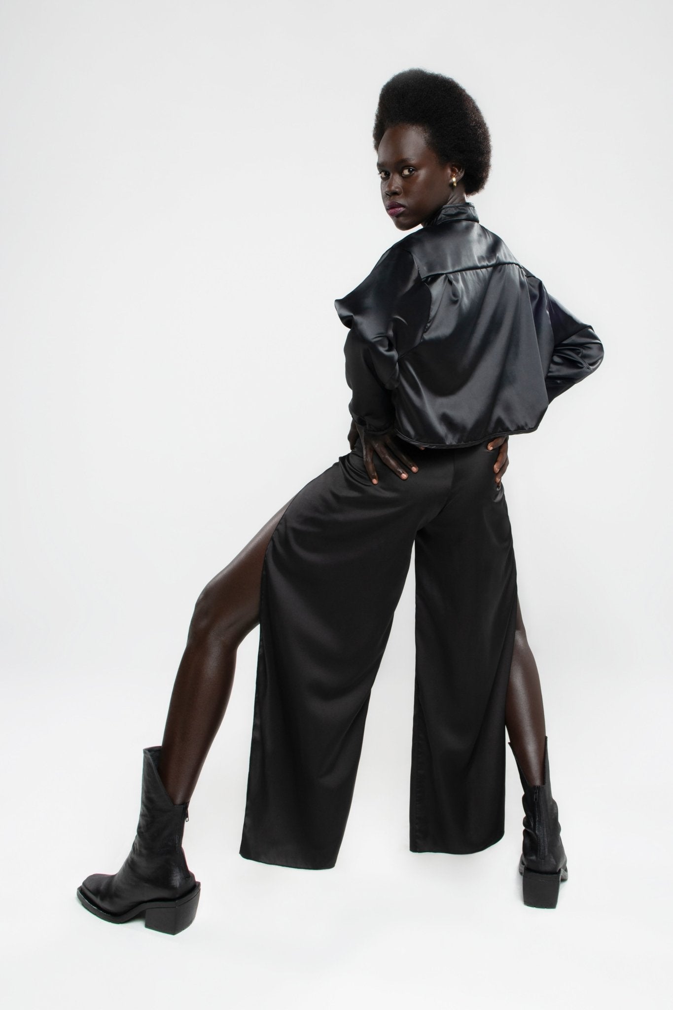 Upcycled Black Satin Melrose Pants
